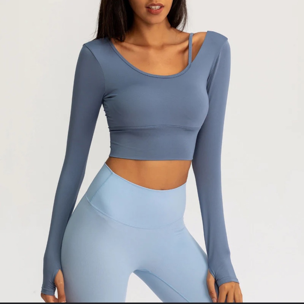 Women's Long Sleeve Crop Top - Blue